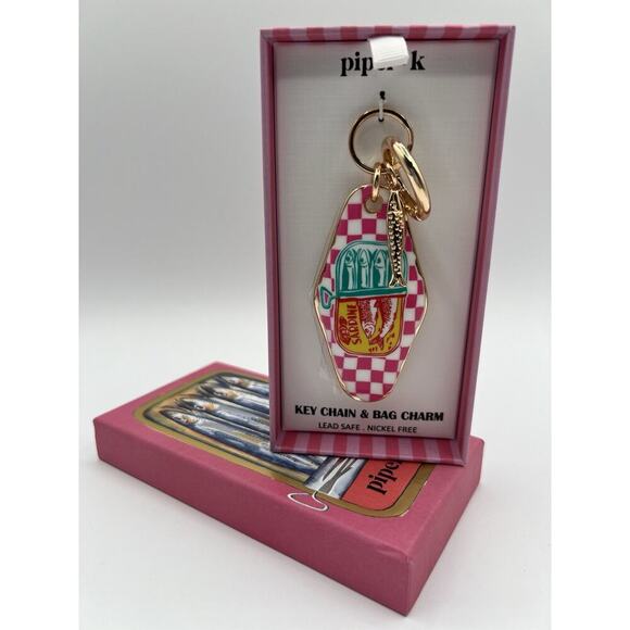 Piper K Keychain Bag Charm Sardine Tin Pink Gold Retro Summer Gift Accessory - Picture 5 of 5